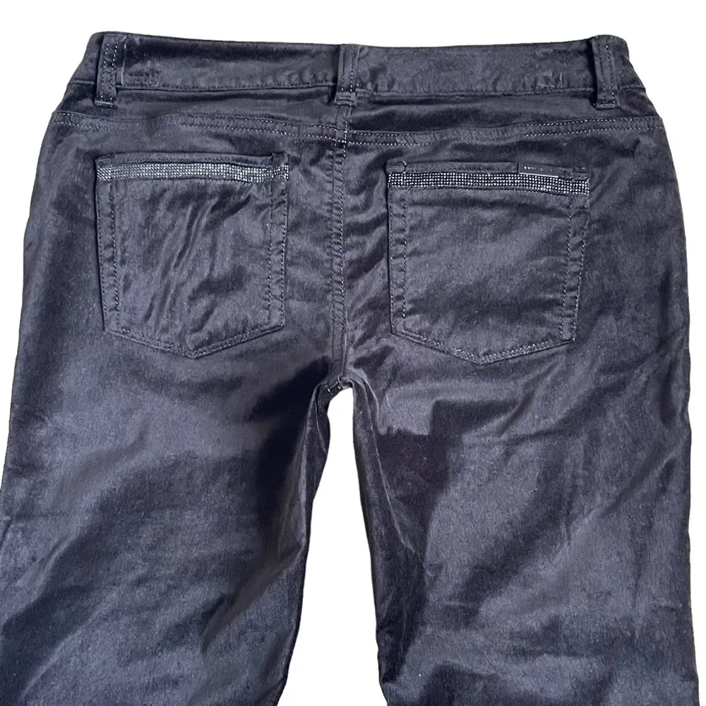 White House Black Market Women’s Noir Black Velvet Sparkle Jeans Pants Size 2 - Image 6