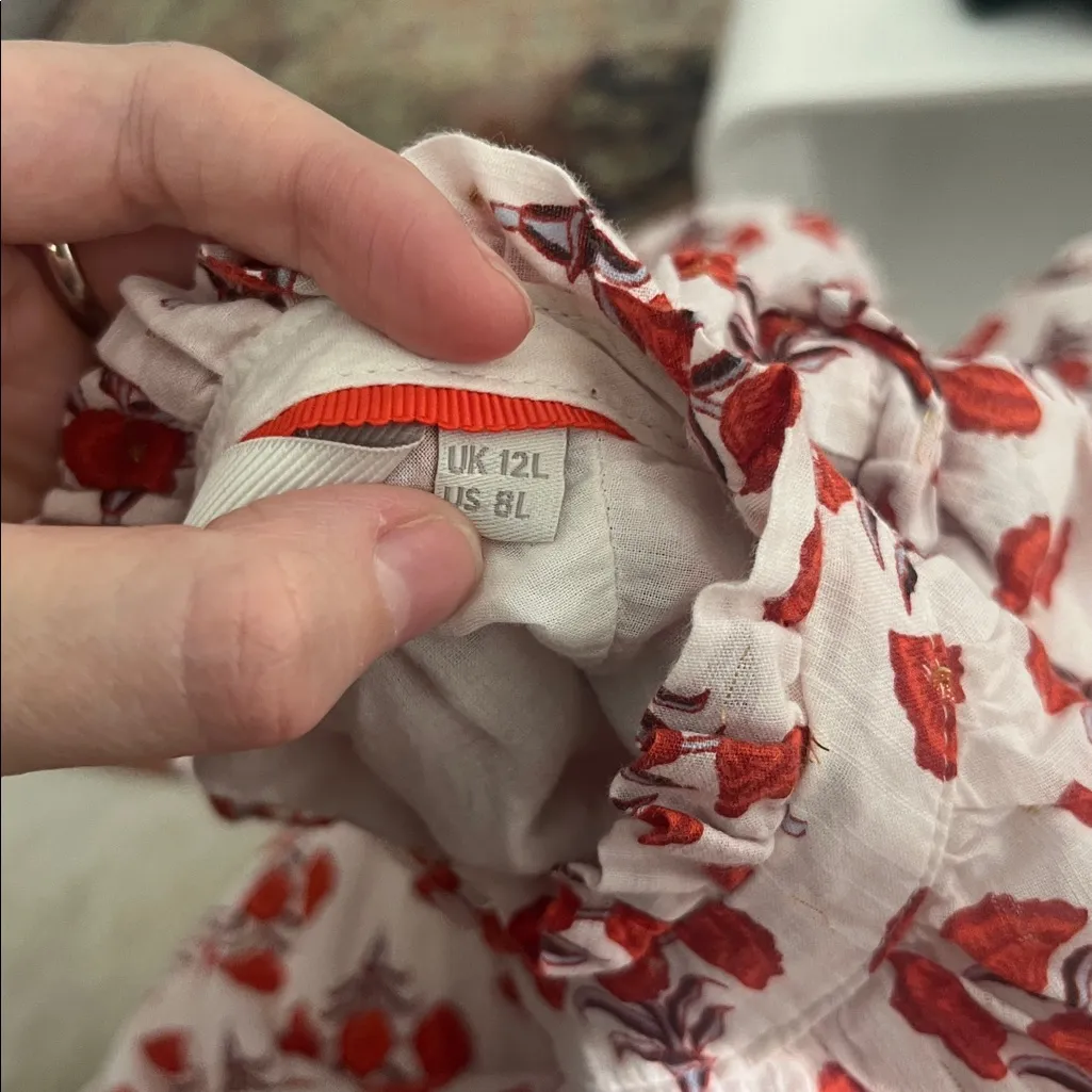 Boden Ruched Detail Metallic Dress Cream Red Poppy Gold US Size 12 - Image 13