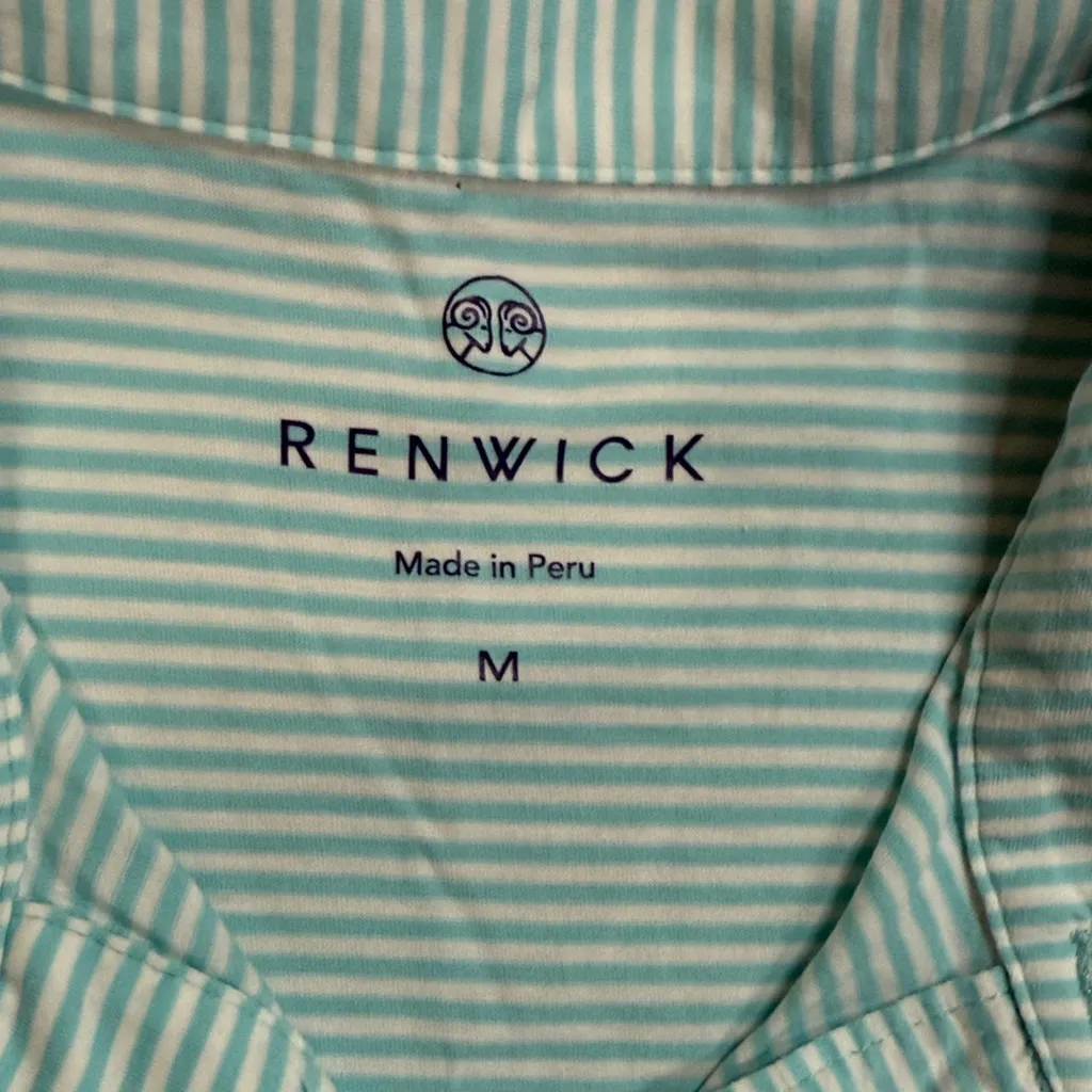 Light Blue Striped Button Down Shirt Green Size M - Image 3