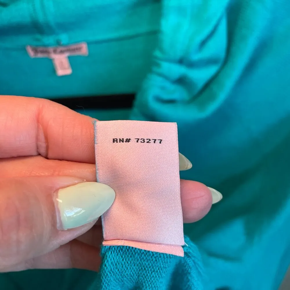 Juicy Couture Y2K Pullover Sweater Hoodie Large Teal Aqua Pockets Drawstring - Image 9