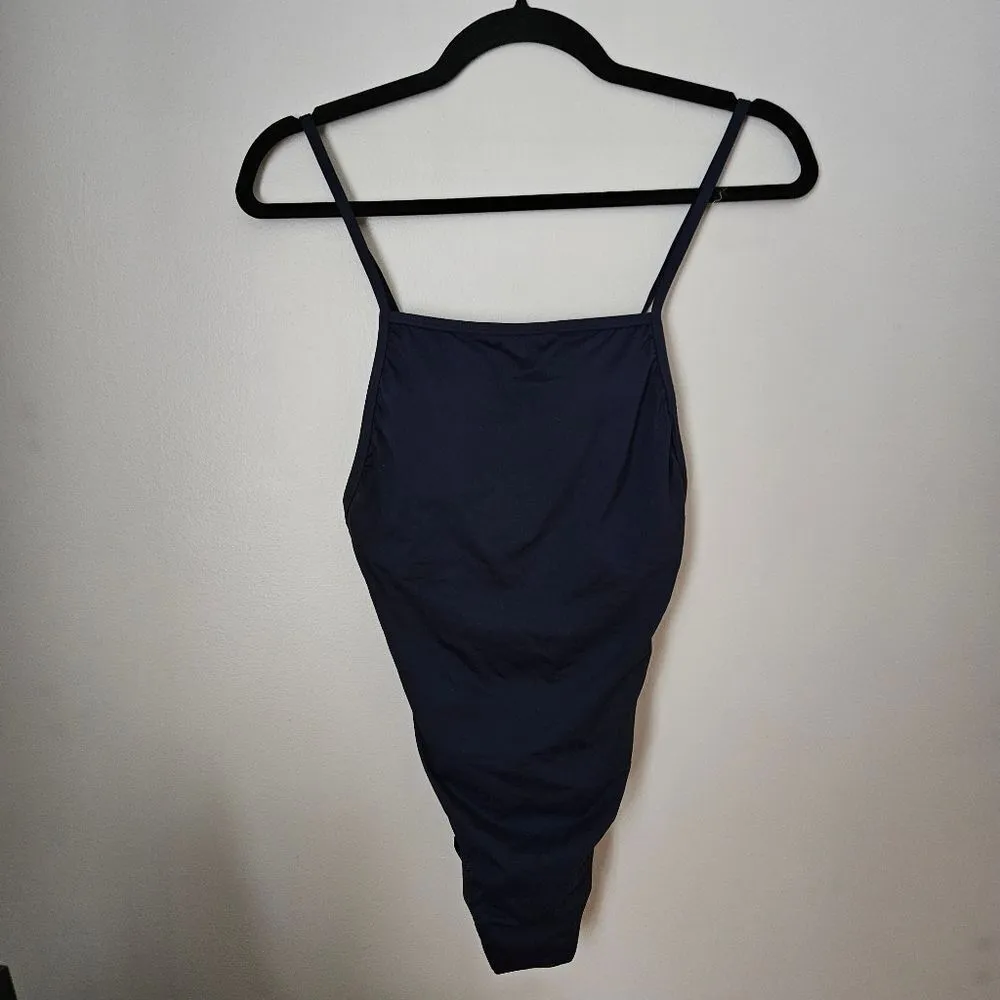 Andie Swim One Piece Bathing Suit LT Paloma Navy Tall Tie Back Neutral Vacation - Image 2