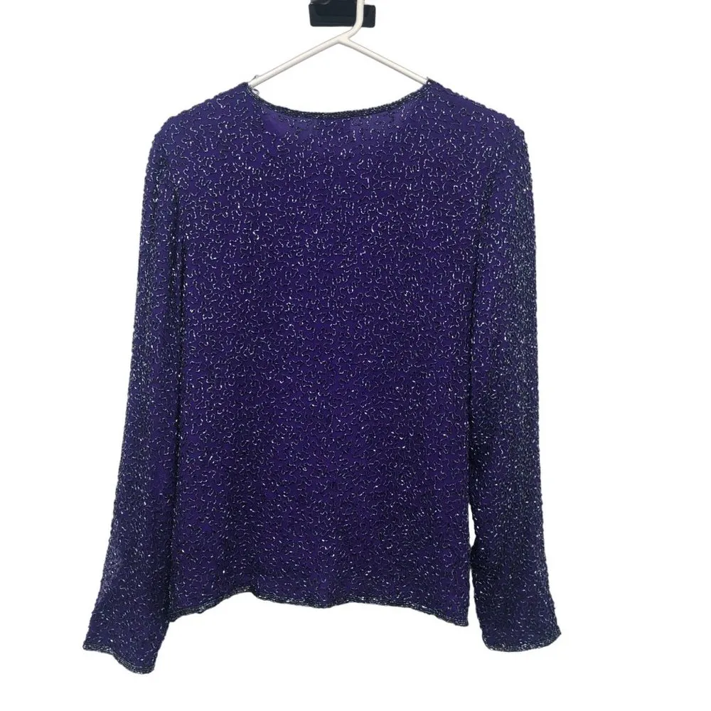 Sequined Jacket Womens M Used Purple Black Lined Size M - Image 2