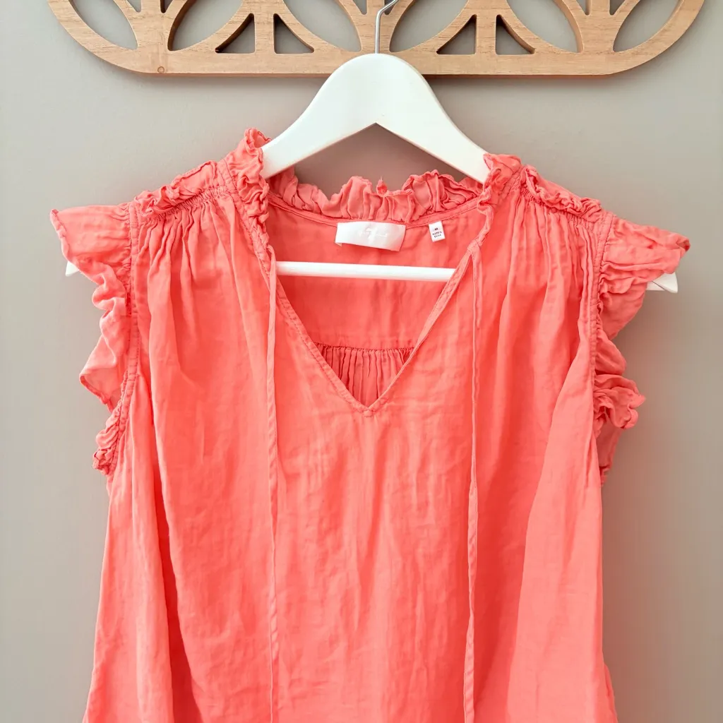 7 For All Mankind Pull Over Blouse Coral Sz Medium - Image 2