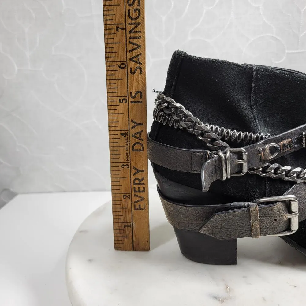 Trouve Bristol Womens Chained Ankle Boots 7M Black Suede Leather Western Bootie Size 7 - Image 6
