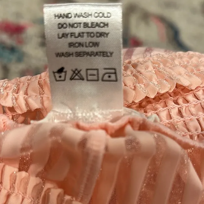 NEW TULAROSA LARA WIDE LEG SHEER SALMON PINK STRIPE SHIMMER PANTS SMOCK WAIST S - Image 8