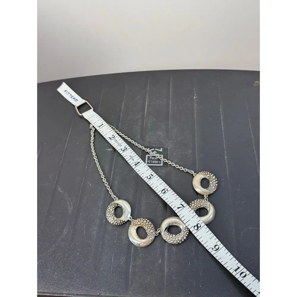 Vintage Liz Claibrone Women's Silver Modernist Studded Loops Necklace Statement - Image 4