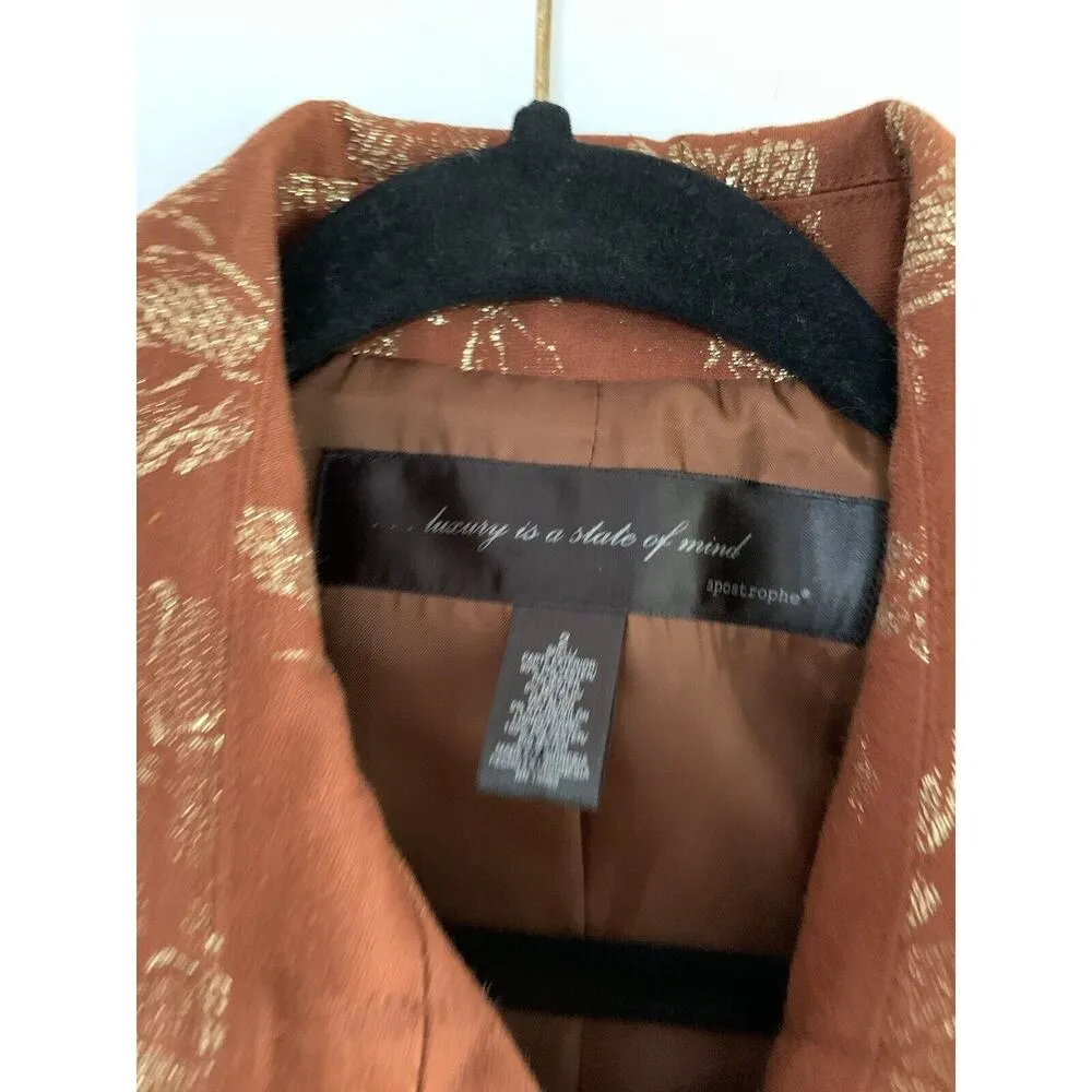 Apostrophe Luxury is a State of Mind women blazer Brown‎ Gold Floral Size 2 - Image 4