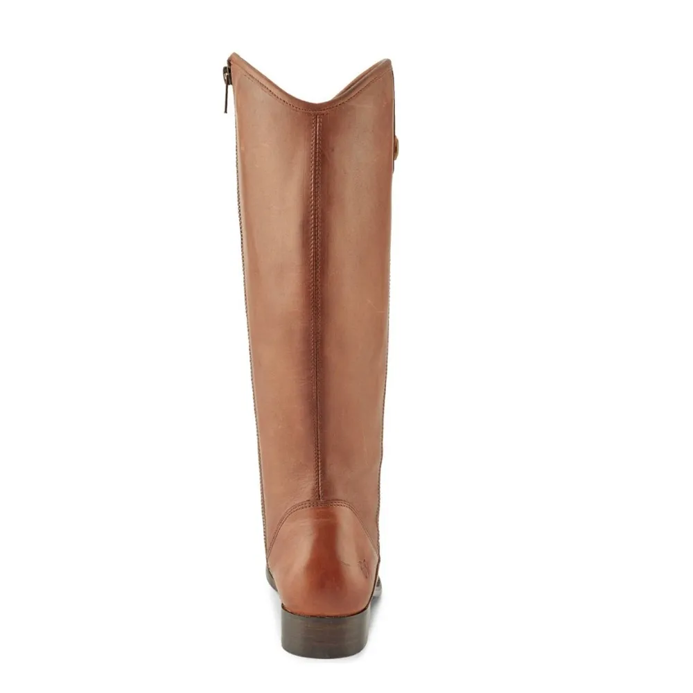 FRYE Leather Tall Boots in Cognac Brown, Western Inside Zip Size 5M NEW - Image 4