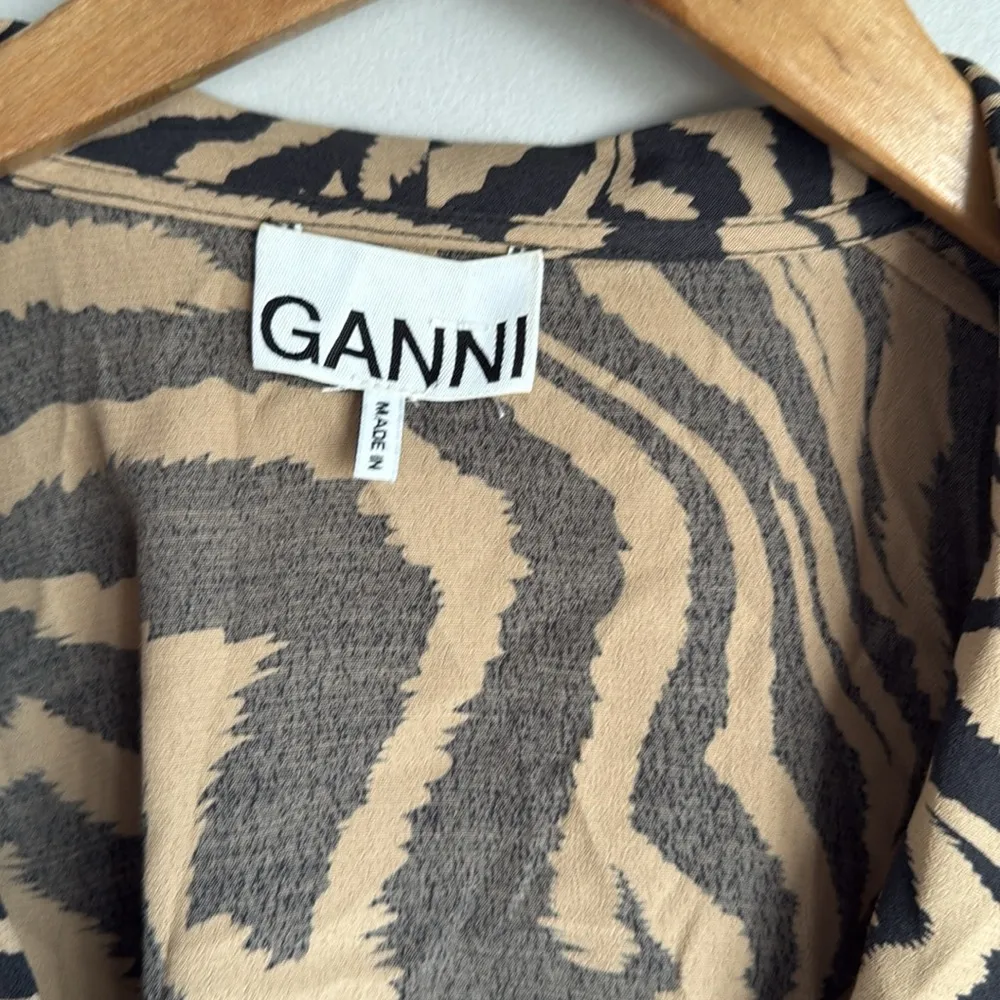 GANNI Tiger-Print Wrap Blouse Small - Image 7