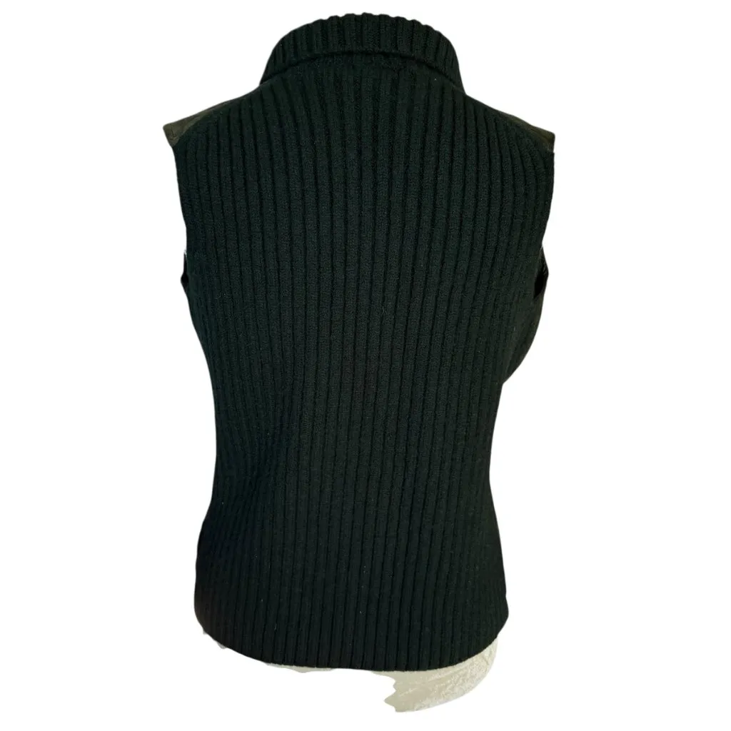 Liz Claiborne Lizsport green leather and wool sleeveless collared zip up vest S - Image 4