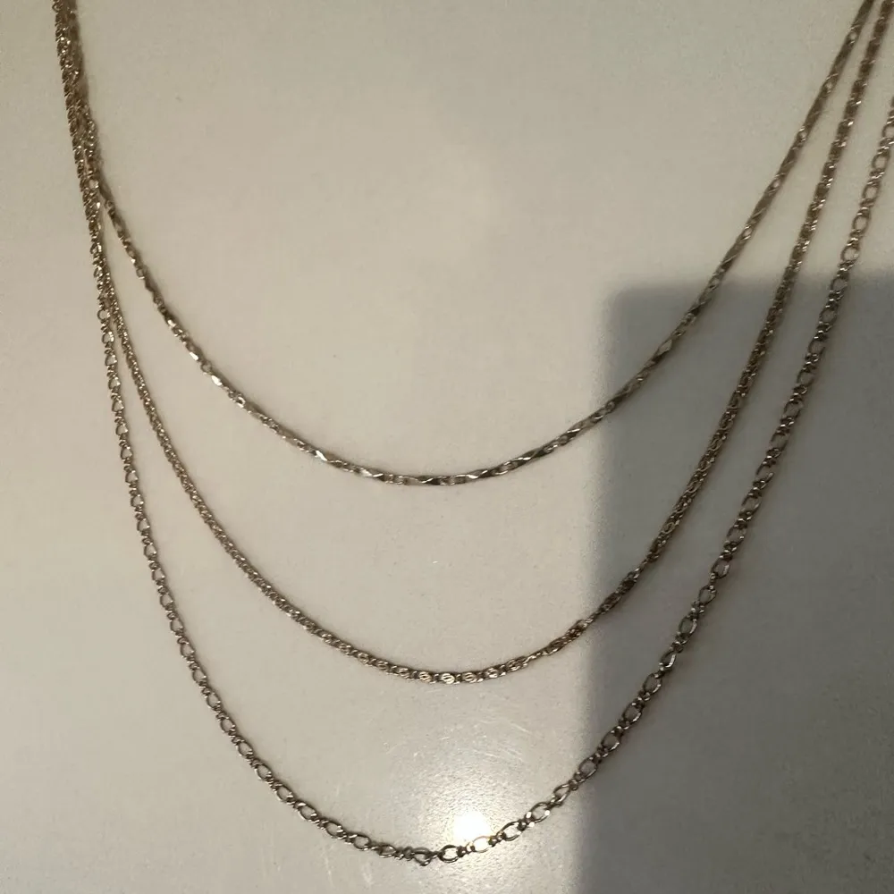 Triple 3 Strand Necklace with Intersecting Celtic Knot Stations Gold Tone - Image 3