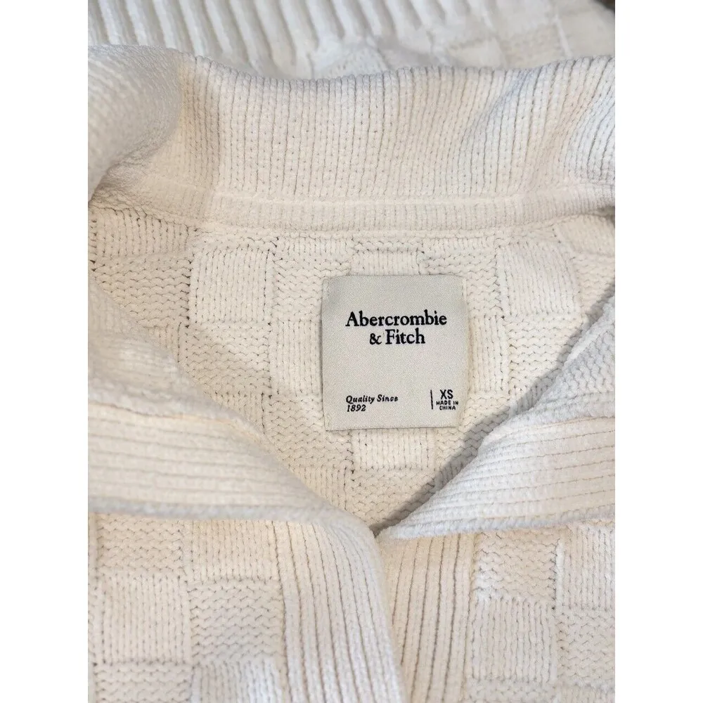 Abercrombie Fitch Sweater White Cropped Checkerboard Stitch Ribbed Pullover XS - Image 4