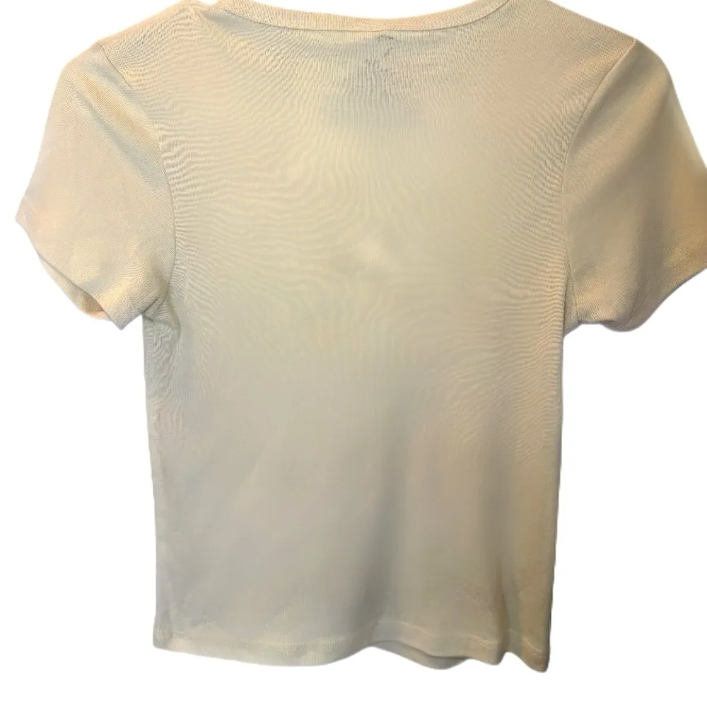 Roxy Cream and Pink Stretch Tee Retro Long Live Cowgirls Womens Size Small - Image 2