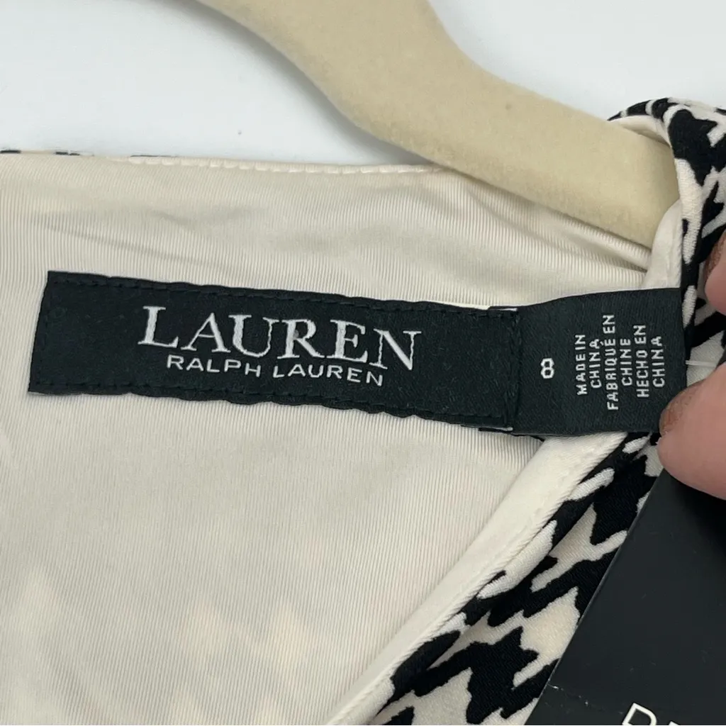 Lauren Ralph Lauren Women's 8 Houndstooth Jersey Surplice Dress Black Cream NEW‎ - Image 4