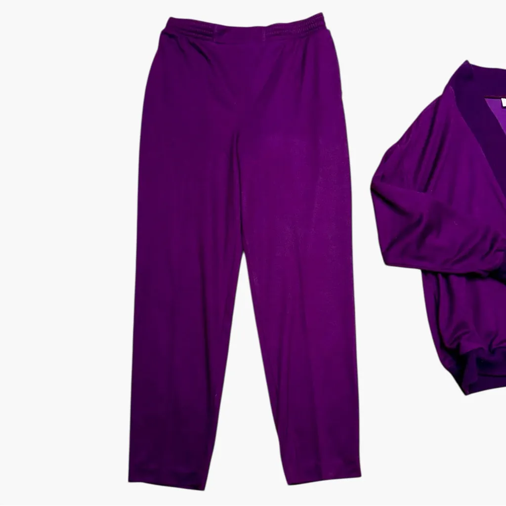 Vintage Joyce Sportswear Purple Knit Lounge Set Cardigan & Pants L - Image 11