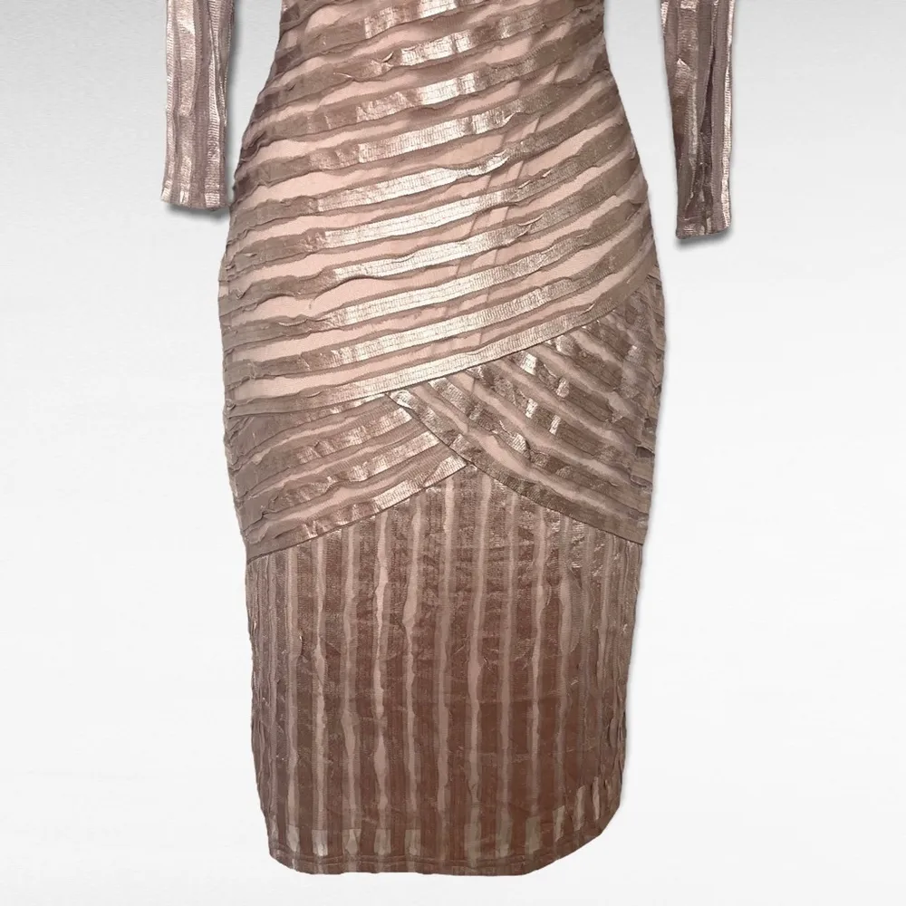 REISS Rebecca Bodycon Sheath Dress Mink Metallic Stripe 8 Medium - Image 7