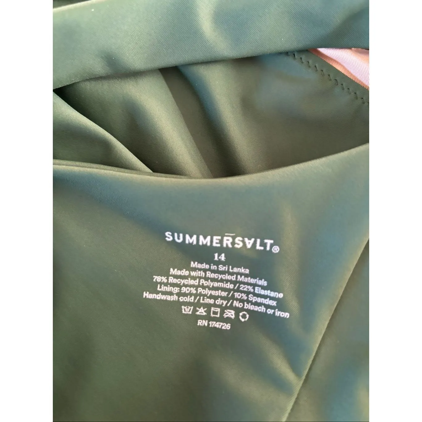 SUMMERSALT Olive Green The Sidestroke One Shoulder One Piece Swimsuit SIZE 14 - Image 2