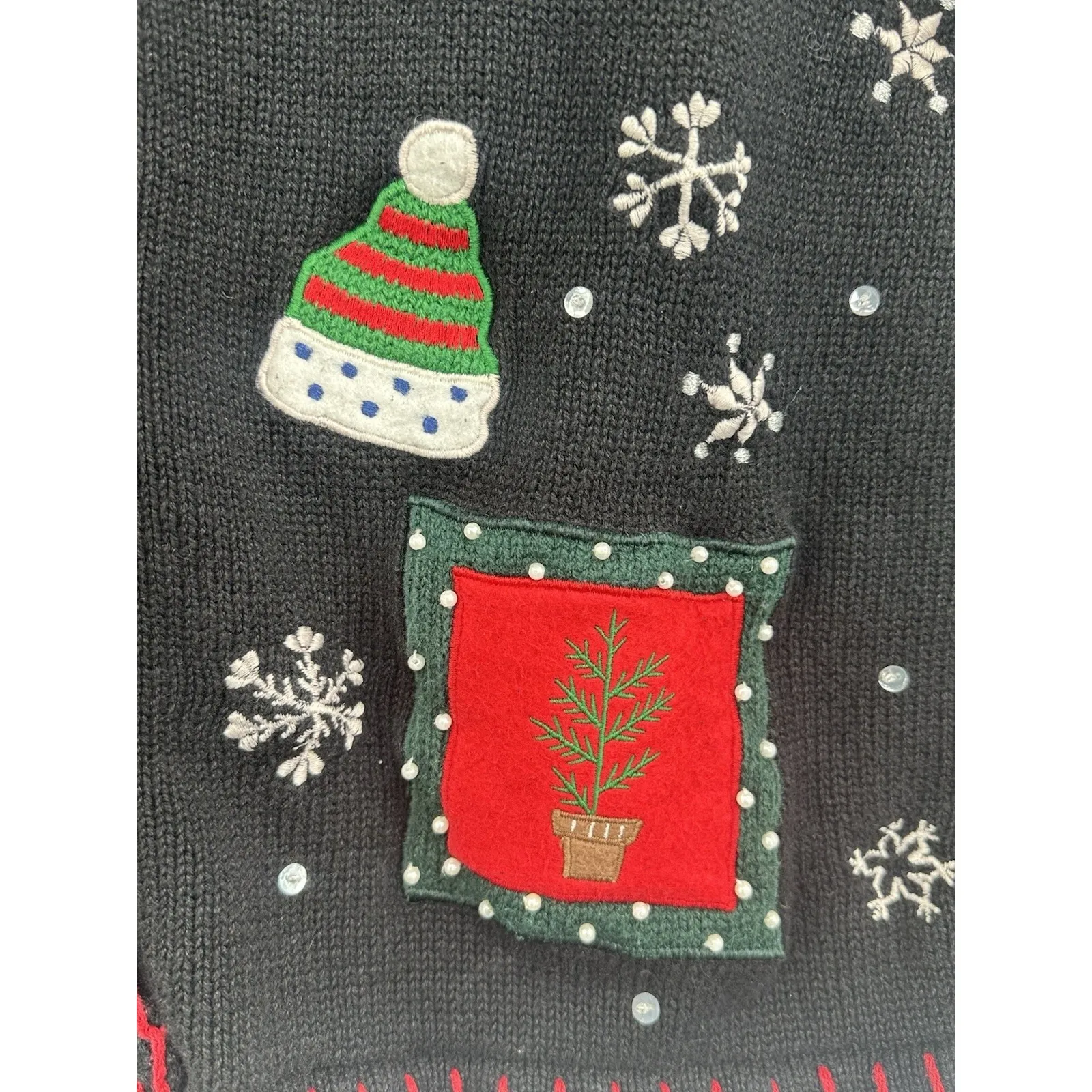 Basic Editions Black Cardigan with Festive Christmas Sweater Vintage Medium - Image 4