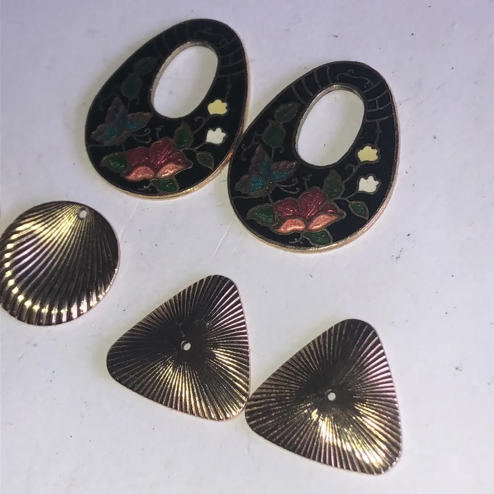 Lot of 3 Gold Tone Cloisonné Vintage Retro Stud Earrings Jackets - Image 3