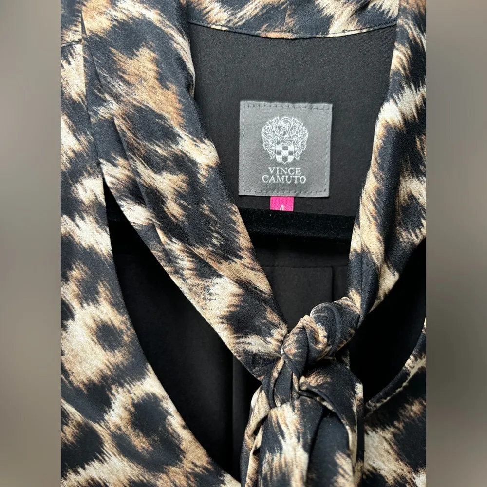 Vince Camuto Women's Leopard Animal‎ Print Tie-Neck Belted Shirt Dress Size 4 - Image 7