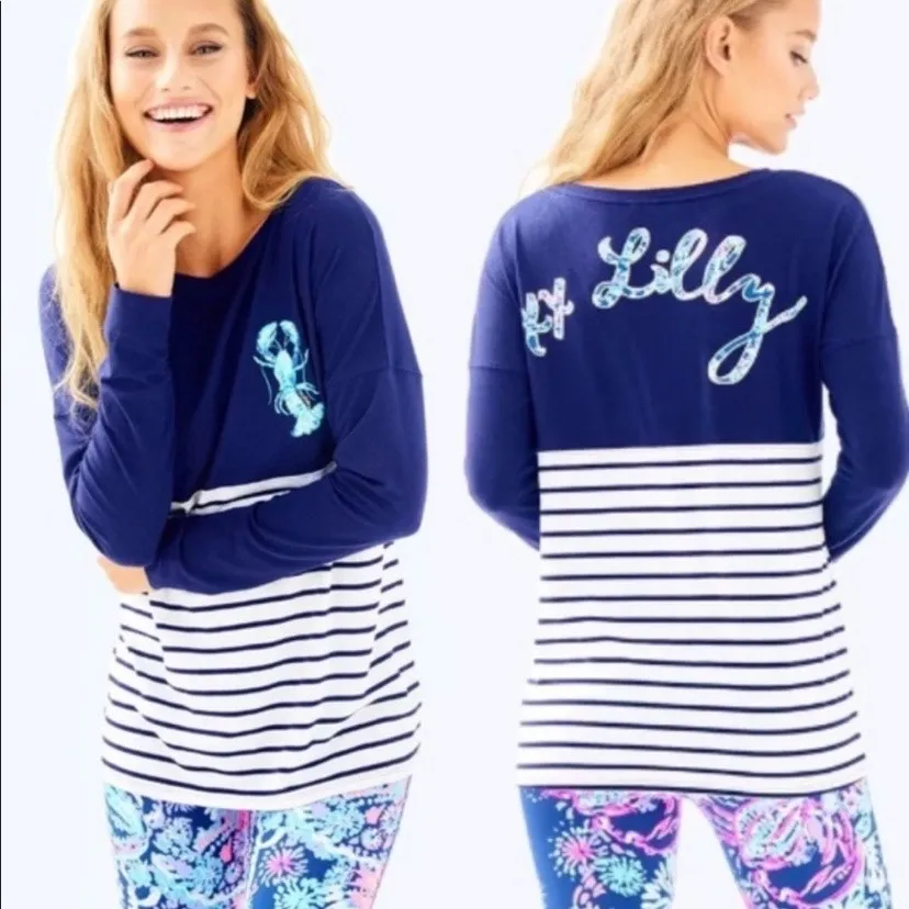 Lilly Pulitzer Blue Stripe Lobster Finn T Shirt Sz.L - Image 2