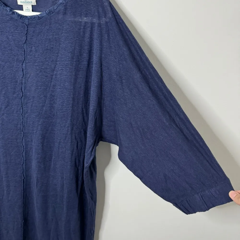 NEW Sundance Everyday Super Soft Linen Dress in Navy Blue Long Sleeve Fall Knit - Image 6