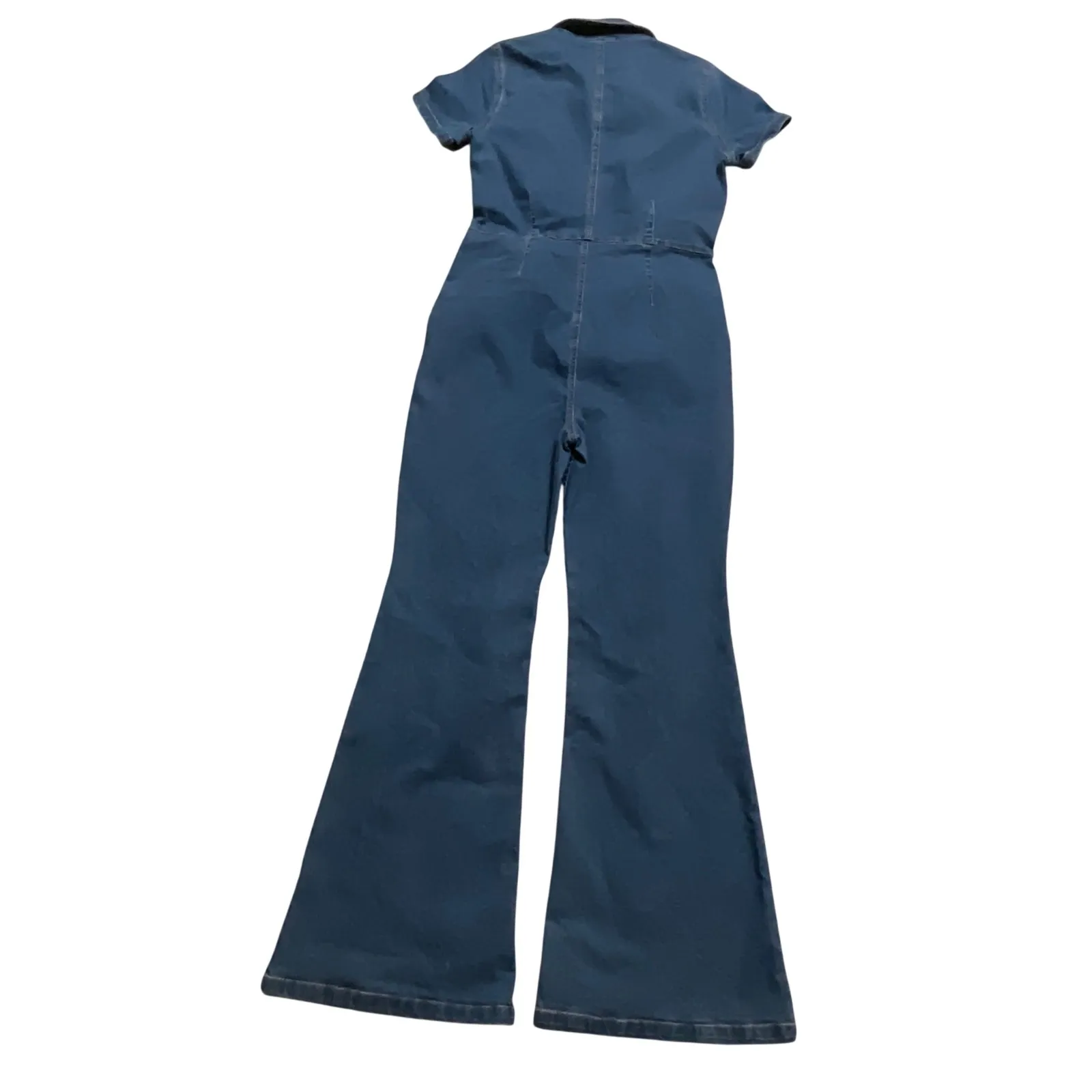 Girl.lis Womens Denim Bell Bottom Jumpsuit Short Sleeve Zip Up Collar Dark Wash Blue Size undefined - Image 11