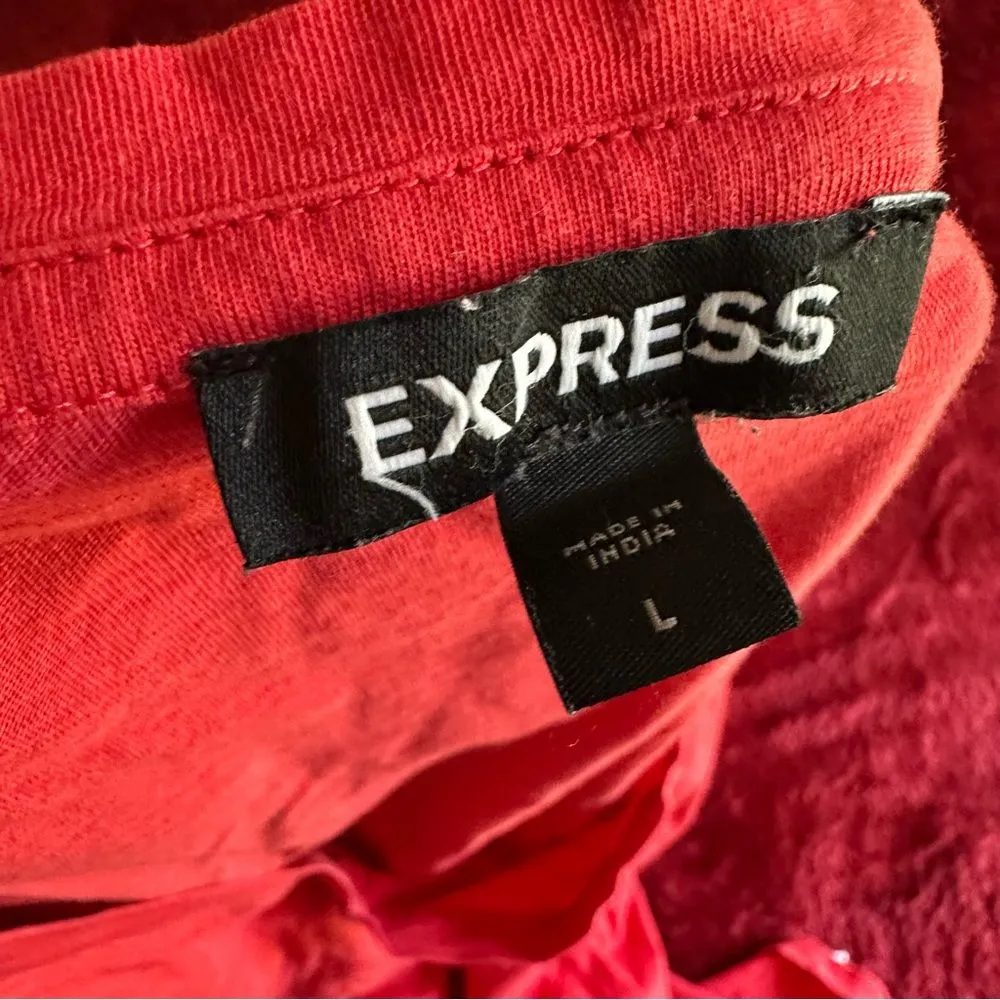 Express Red Orange Women’s Short Sleeve T-Shirt with Knot Detail - Image 3