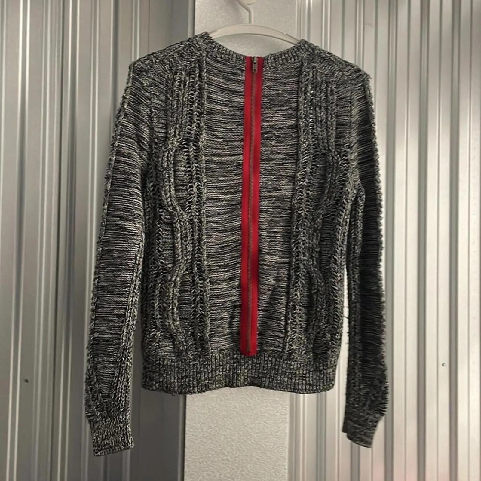 360 Cashmere Blend Grey Long Sleeve Sweater Red Exposed Zipper Minimal - Image 5