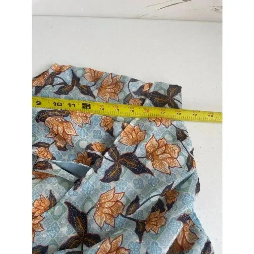 NWT Rachel Zoe Blue‎ Floral Wrap Top Size M Lotus Gold Thread 0159 - Image 6