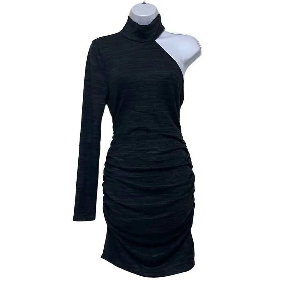 Revolve n:philanthropy Electra Mini Dress Charcoal One Shoulder High Neck XS NWT - Image 3