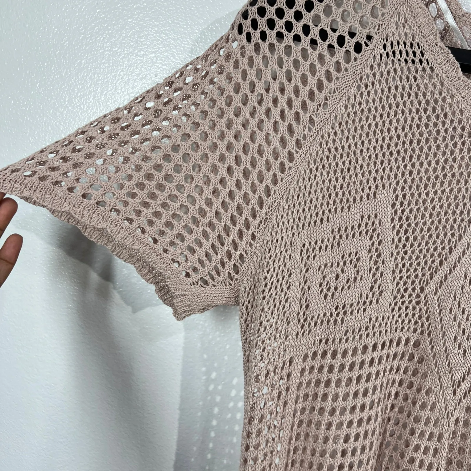 Bloomchic Crochet Knit Top‎ Cover Up Short Sleeve Open Weave Blush Pink Size 10 - Image 10