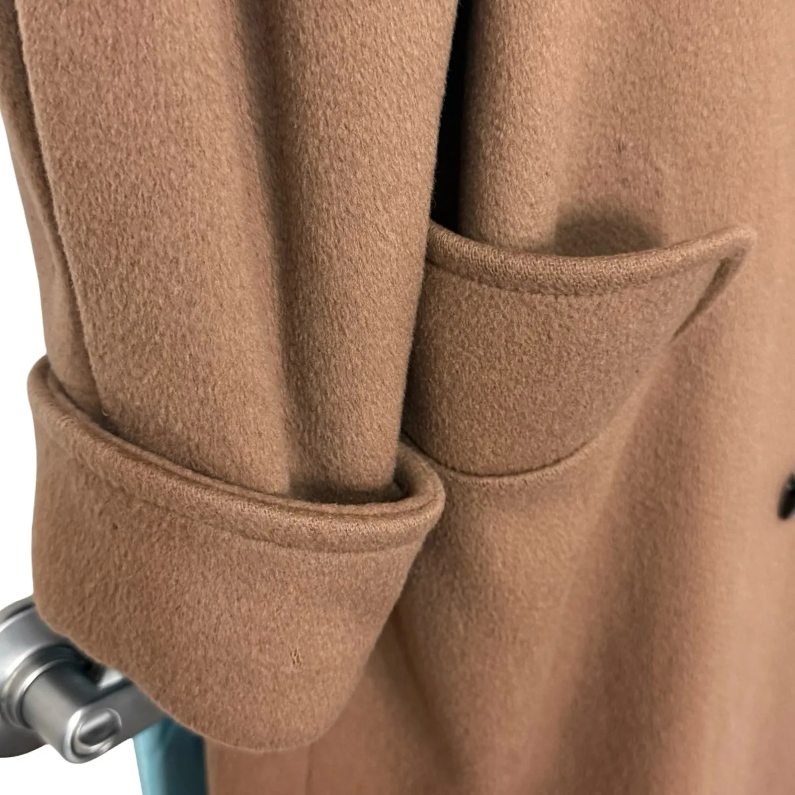 Vintage 80s Brown Double Breasted Leather Black Accents Long Wool Peacoat size L Size L - Image 12