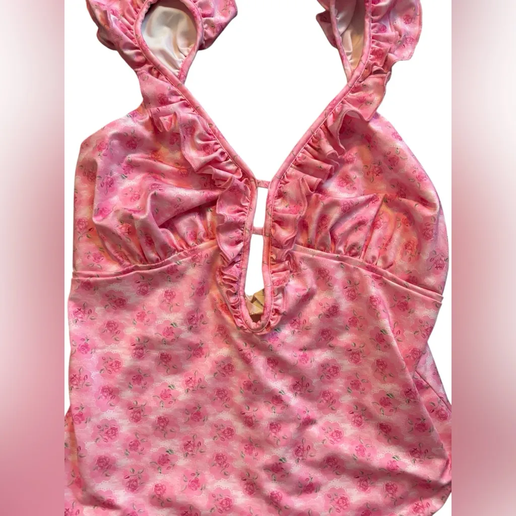 LoveShackFancy Tibbie One Piece Swimsuit Sz M Pink Rosebud Print - Image 2