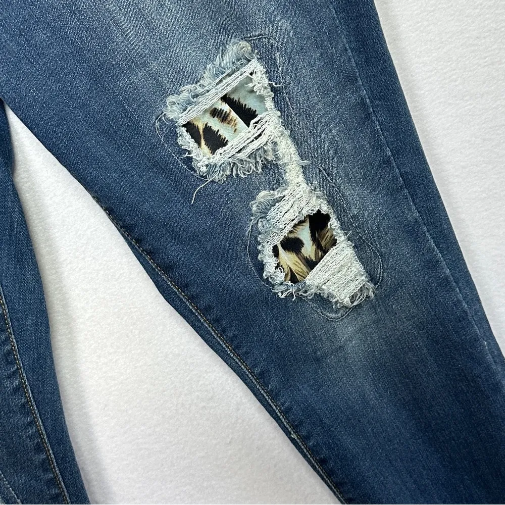 Judy Blue Skinny Fit Jeans 15/32 Blue Denim Raw Frayed Hem Stretchy Distressed - Image 3