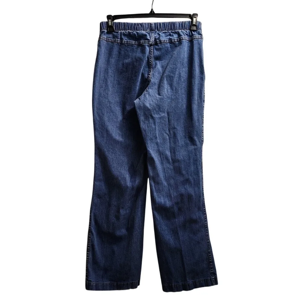 Soft Surroundings Denim Pants Pull On Elastic Waist Flare Leg Jeans Medium - Image 2