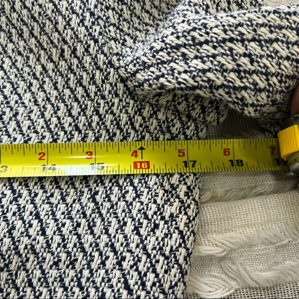 ZARA NAVY & ECRU LONG JACQUARD BLAZER JACKET WITH ZIPPED POCKETS SZ M CAREER EUC - Image 16