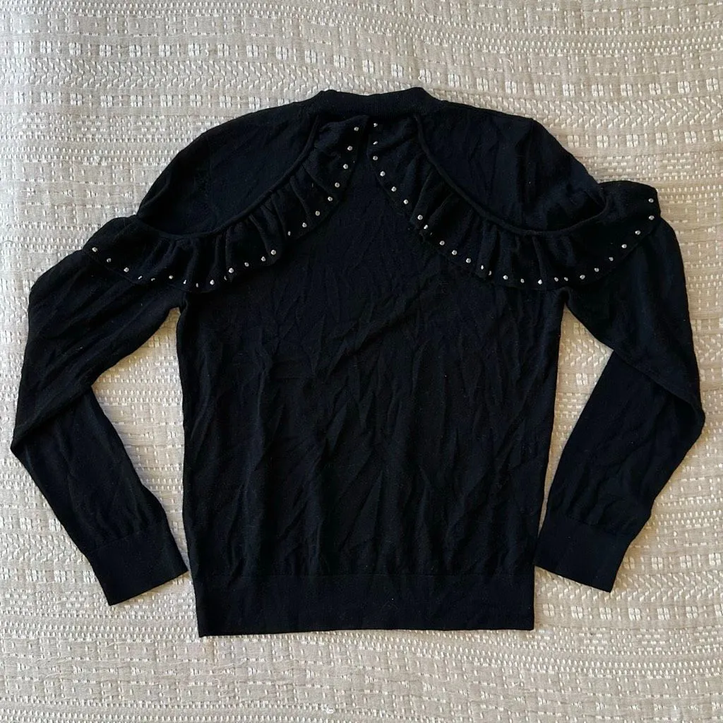 Kate Spade So Foxy Ruffle Studded Sweater in Black Size M - Image 4