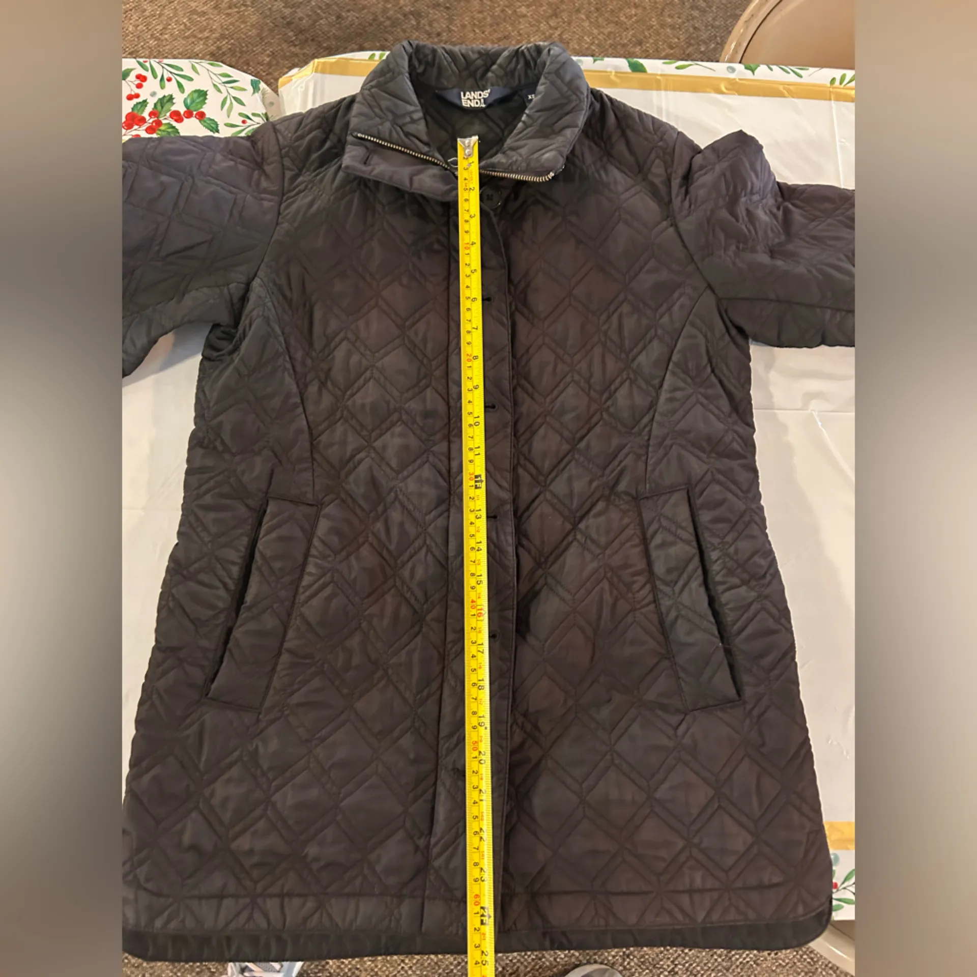 Lands' End Womens Diamond Quilted Primaloft Jacket XS P Button Black Lightweight - Image 12