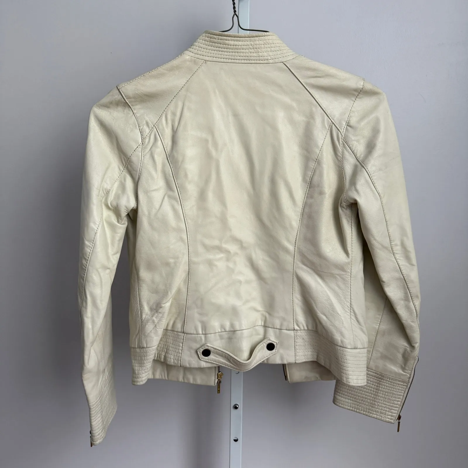 Arden B. Ivory Leather Y2k VTG Moto Jacket Womens Small Full Zip Biker - Image 9