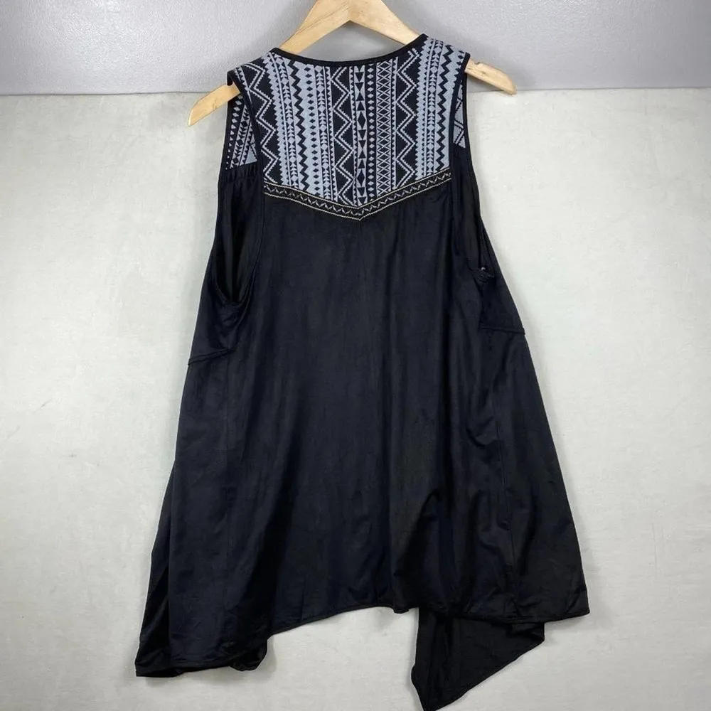 UMGEE Black & White Boho Tribal Longline Vest W/ Festival Fringe-Small - Image 31