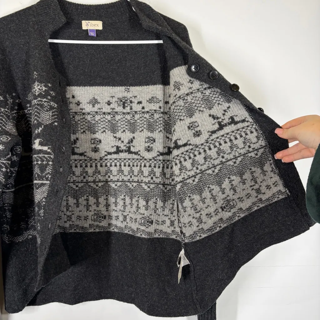 Ibex Wool Cashmere Blend Reindeer Cardigan Size Large Gray - Image 4