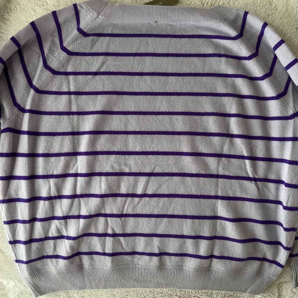 NWT Women's J.Crew Cashmere Crew Neck Sweater Size L Lavender Purple Stripes Size L - Image 4