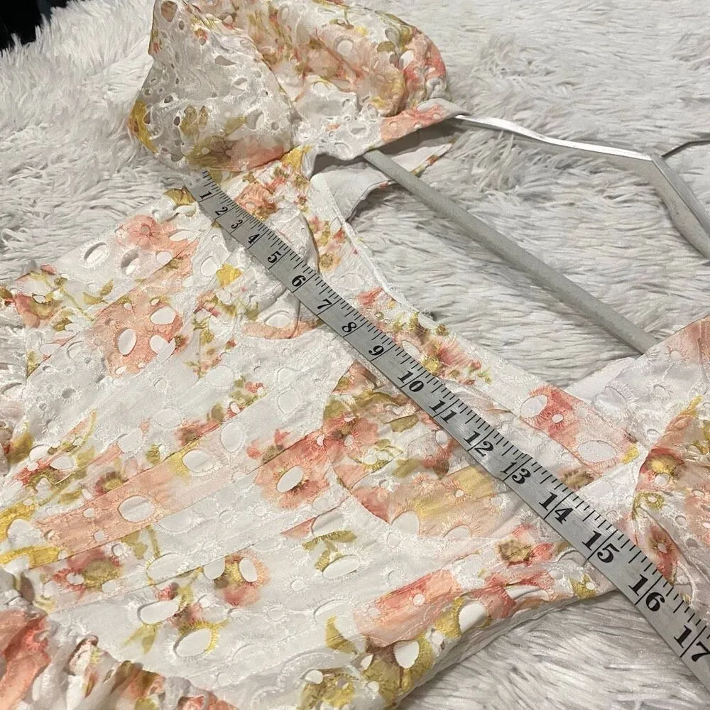 Altar'd State Rosalinda Eyelet Mini Dress in White Floral Small - Image 4