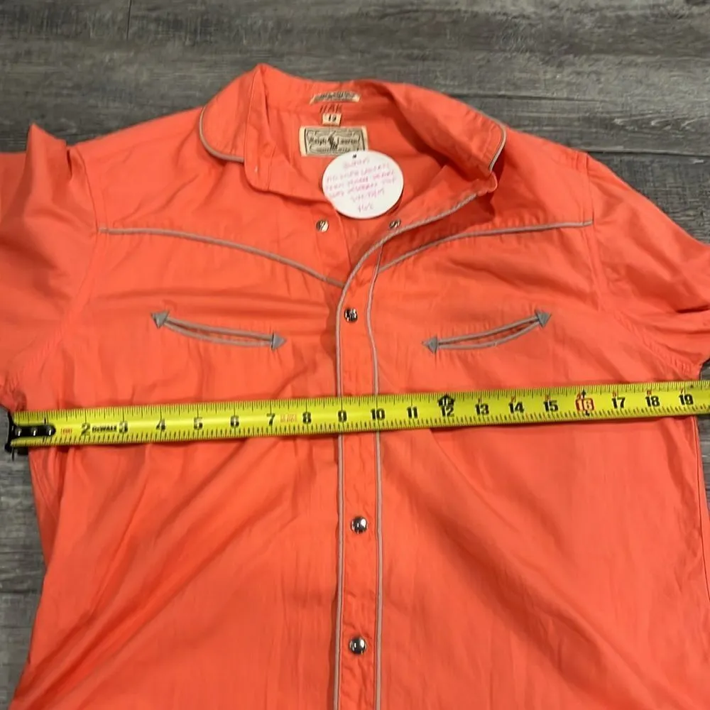 RARE vintage Ralph Lauren western wear bright peach pearl snap western top 12/M - Image 10
