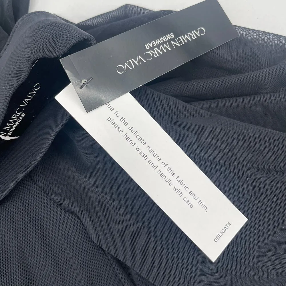 CARMEN MARC VALVO Swim Skirt Large Beach Cover-Up Sheer Slits Pull On Tie Waist - Image 5