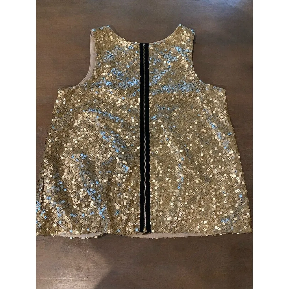 Vince Camuto Tank Top Gold Sequined Size XS Back Zip Polished Rocker Loose Fit - Image 3