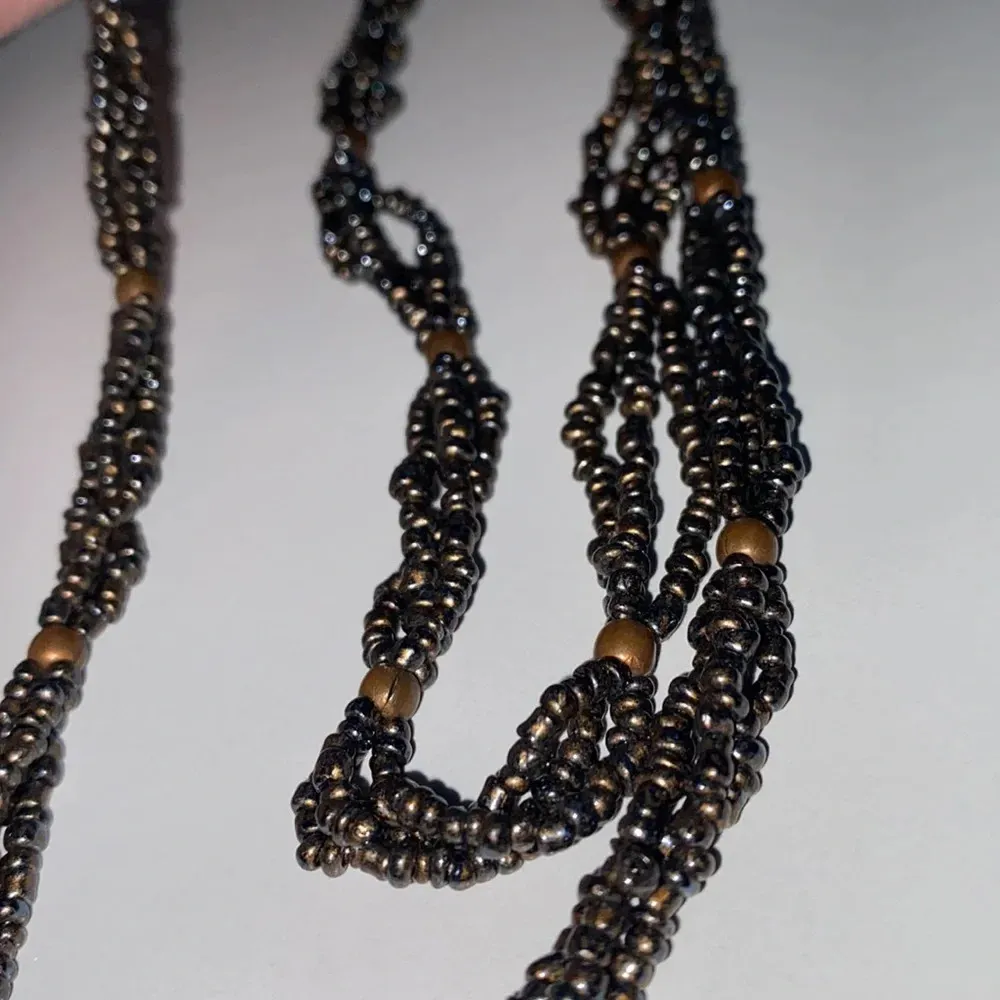 Seed Bead Druzy Triple Strand 24 Inch Necklace Metallic Natural Stone Layered‎ Black - Image 3