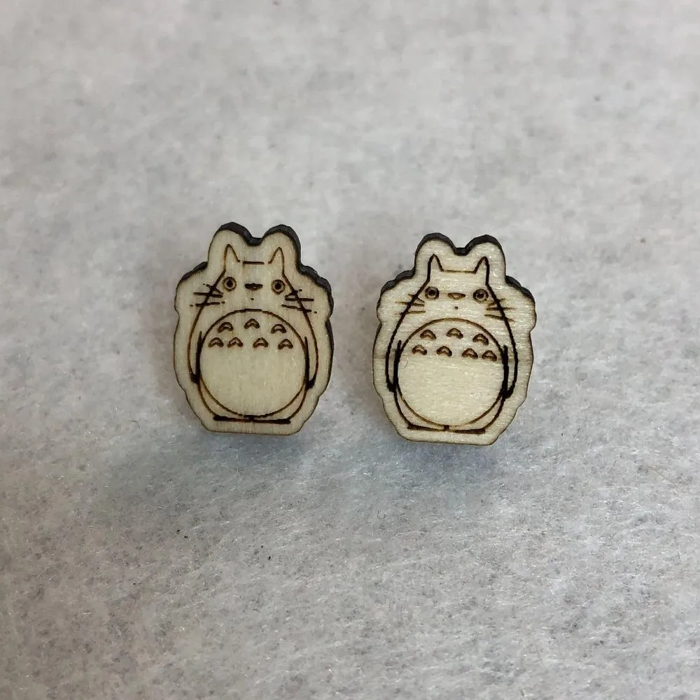 Totoro Wood Stud Earrings - Image 2