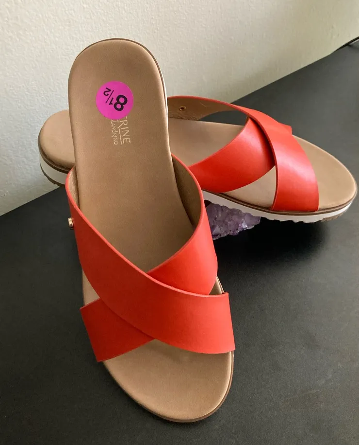 Catherine Malandrino Coral Red Crisscross Slide Sandals Size 8.5 - Image 1